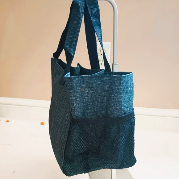 Thirty-One Canvas Lunch Tote Set of 2 Blue with Mesh Side Pockets - Picture 4 of 8
